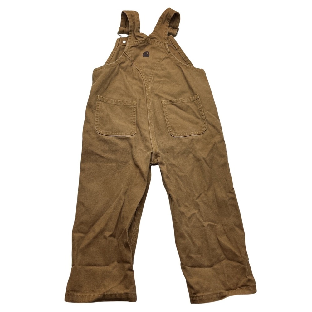 Carhartt 2T Baby Toddler Canvas Bib Overall in Brown Reinforced Knees Cotton - Picture 7 of 10